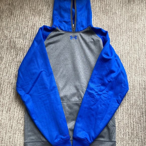 Men's Small Under Armour Coldgear Storm Pullover hoodie Blue Gray Colorblock - Picture 1 of 3